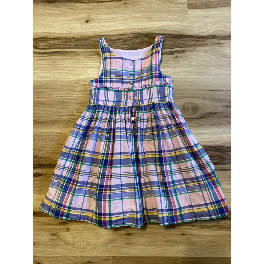 Ralph Lauren Kids Pink Plaid Sleeveless Cotton Ruffle Dress Size 3 3T